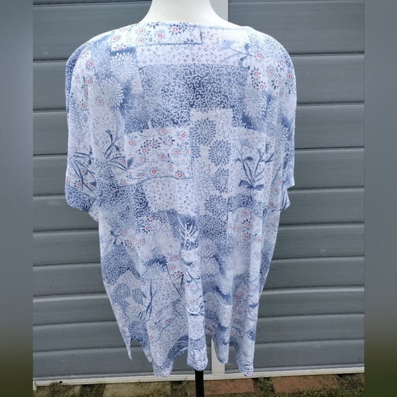 J.Jill Pure Jill Plus Patchwork Print Short Sleeve Linen blend Tee Top Blouse 4X - Picture 4 of 7